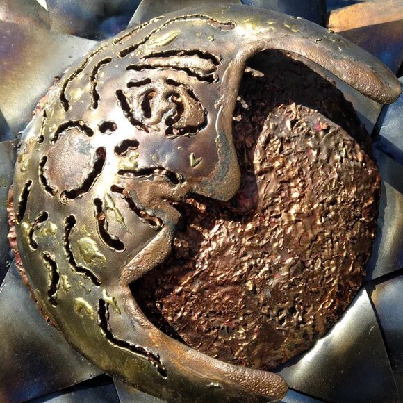 Gorgeous Mixed Metals Handmade Celestial Sunburst & Half Moon Face Sculpture - Picture 6 of 12